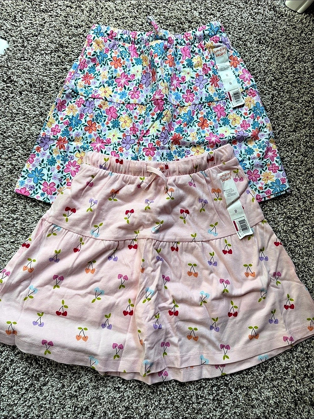 NWT 2 Jumping Beans Tiered Knit Skorts Girls Floral and cherry Set size 8